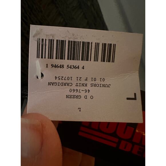 Rock & Roll Denim Olive Green Open Knit Fringe Cardigan Women’s Large Boho - Picture 11 of 11